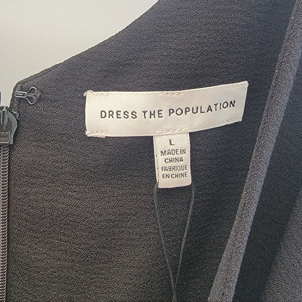 Dress the Population Alicia Black Dress Size Large Full Skirt Pleated Minimalist - Picture 5 of 15